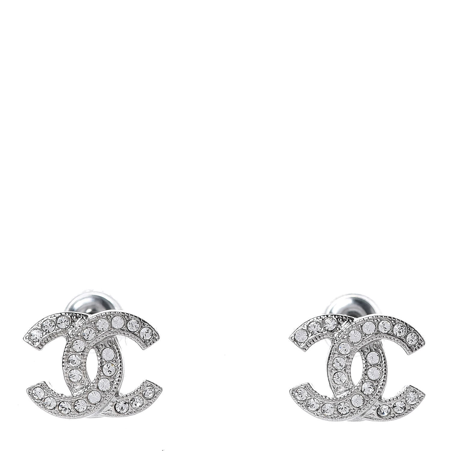 Chanel Crystal Mini Timeless CC Earrings Silver 1 of 5