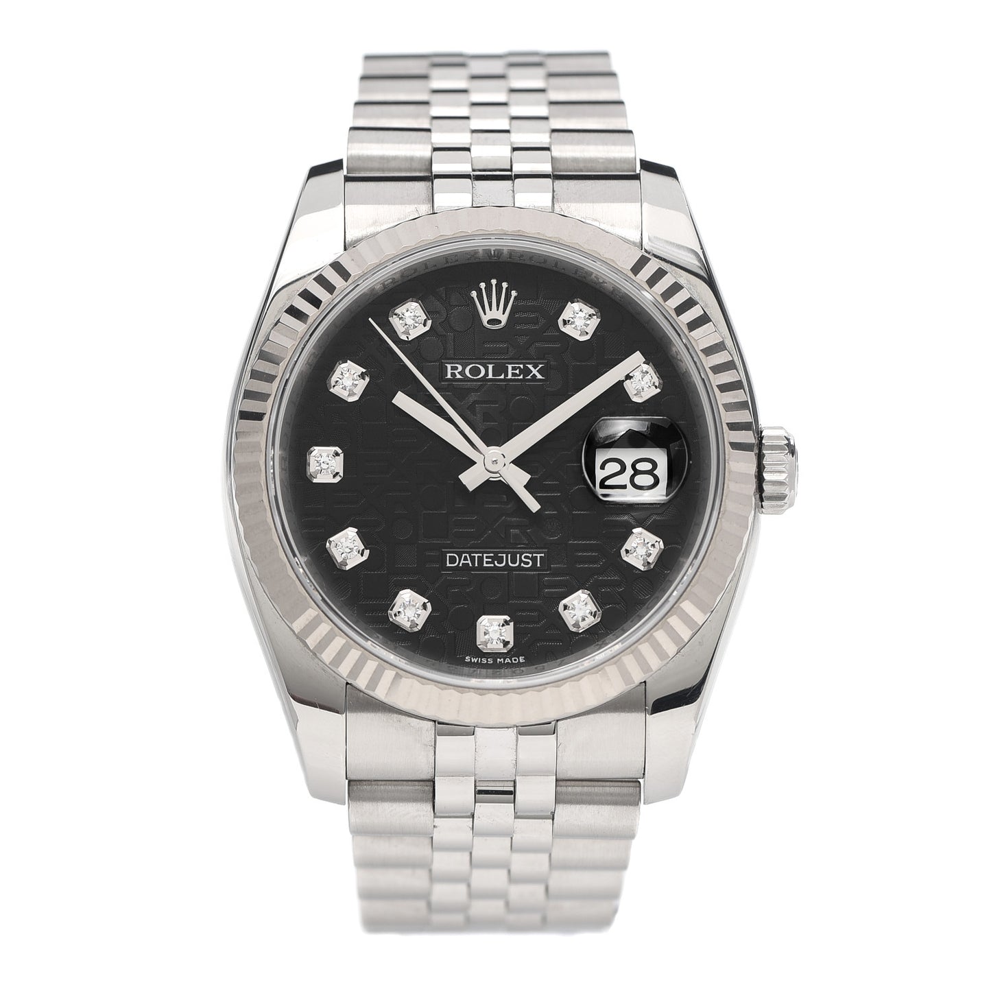 Stainless Steel 18K White Gold Diamond 36mm Oyster Perpetual Datejust Watch Black Jubilee 116234