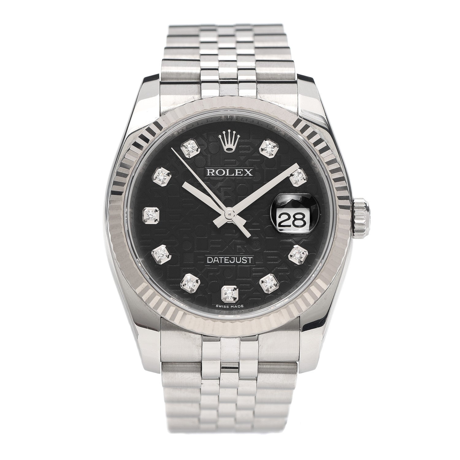 Rolex Stainless Steel 18K White Gold Diamond 36mm Oyster Perpetual Datejust Watch Black Jubilee 116234 1 of 6
