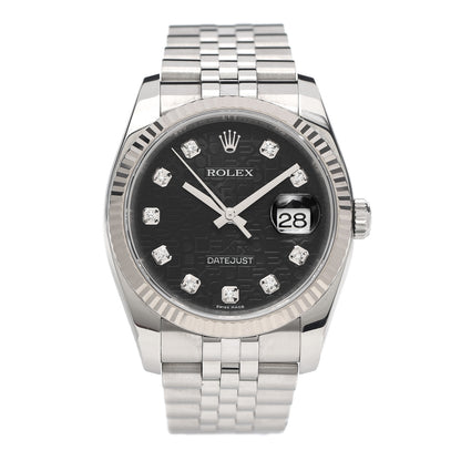 Rolex Stainless Steel 18K White Gold Diamond 36mm Oyster Perpetual Datejust Watch Black Jubilee 116234 1 of 6