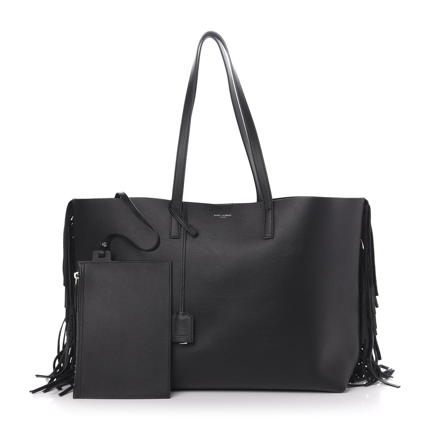 Calfskin Large Fringe Shopping Tote Black
