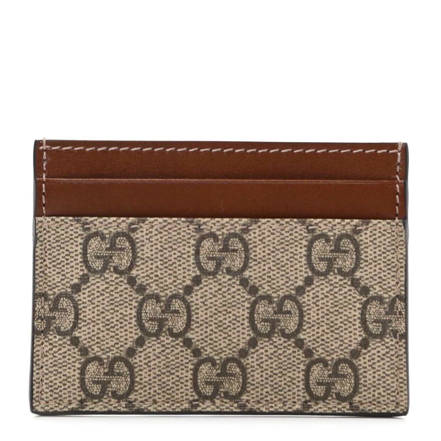 GG Supreme Monogram Calfskin Card Holder Beige Ebony Cuir