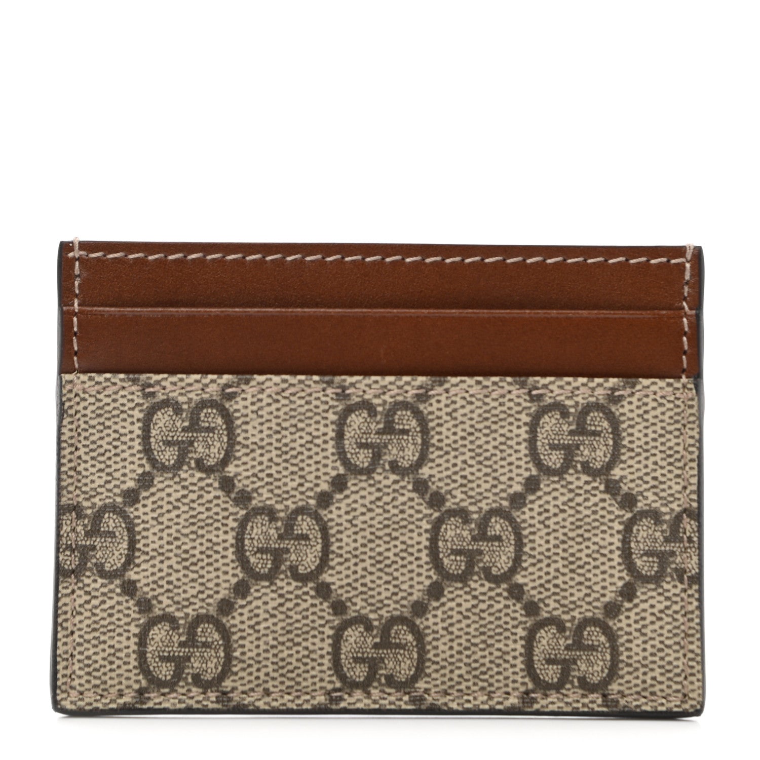 Gucci GG Supreme Monogram Calfskin Card Holder Beige Ebony Cuir 1 of 6