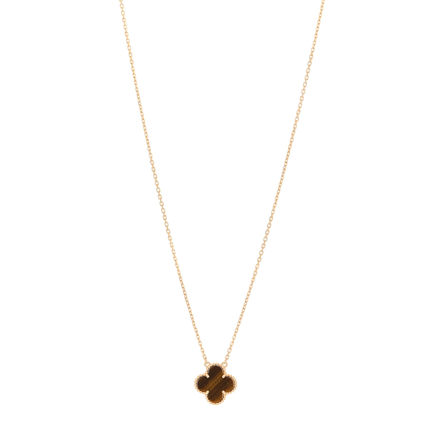 Van Cleef & Arpels 18K Yellow Gold Tiger Eye Vintage Alhambra Pendant Necklace 1 of 6