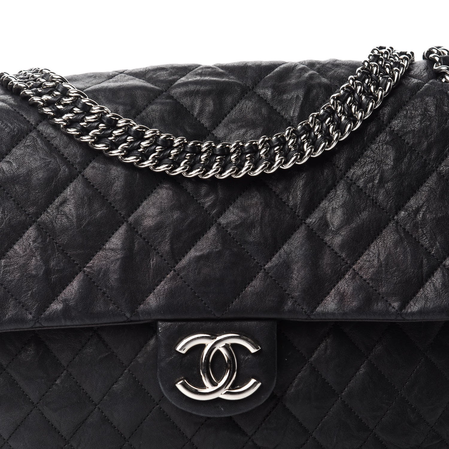Chanel Washed Lambskin Quilted Maxi Chain Around Flap Black 10 of 10