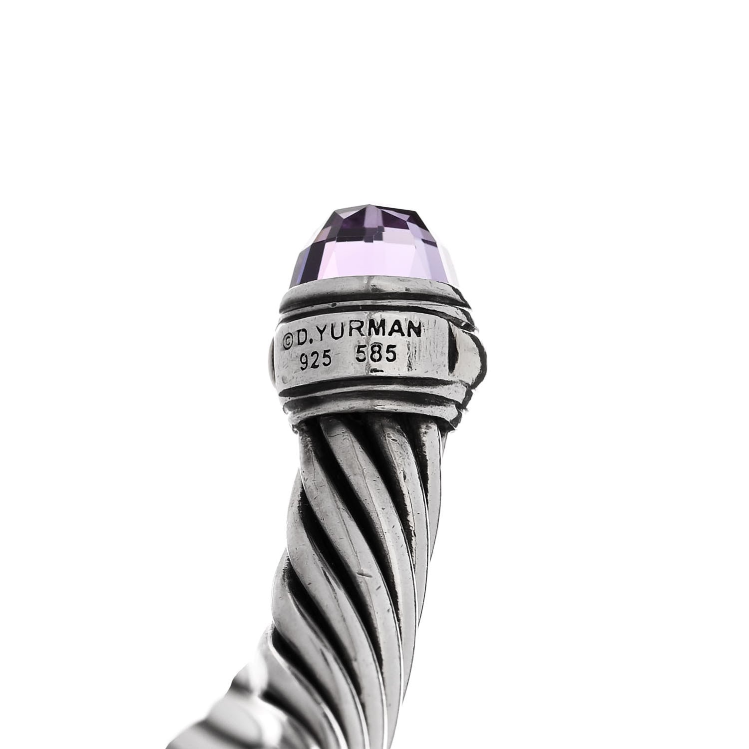 David Yurman Sterling Silver 14K Yellow Gold Amethyst 7mm Cable Classics Bracelet 3 of 3