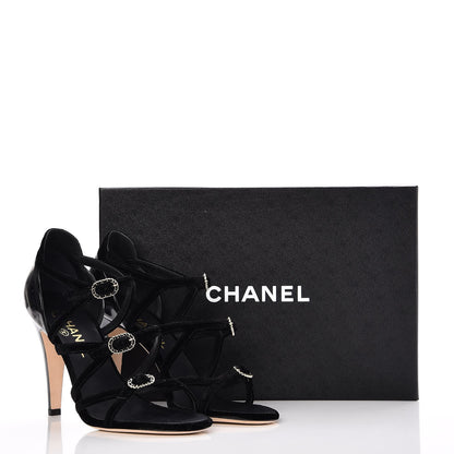 Chanel Velvet Patent Buckle CC Sandals 38.5 Black 8 of 8