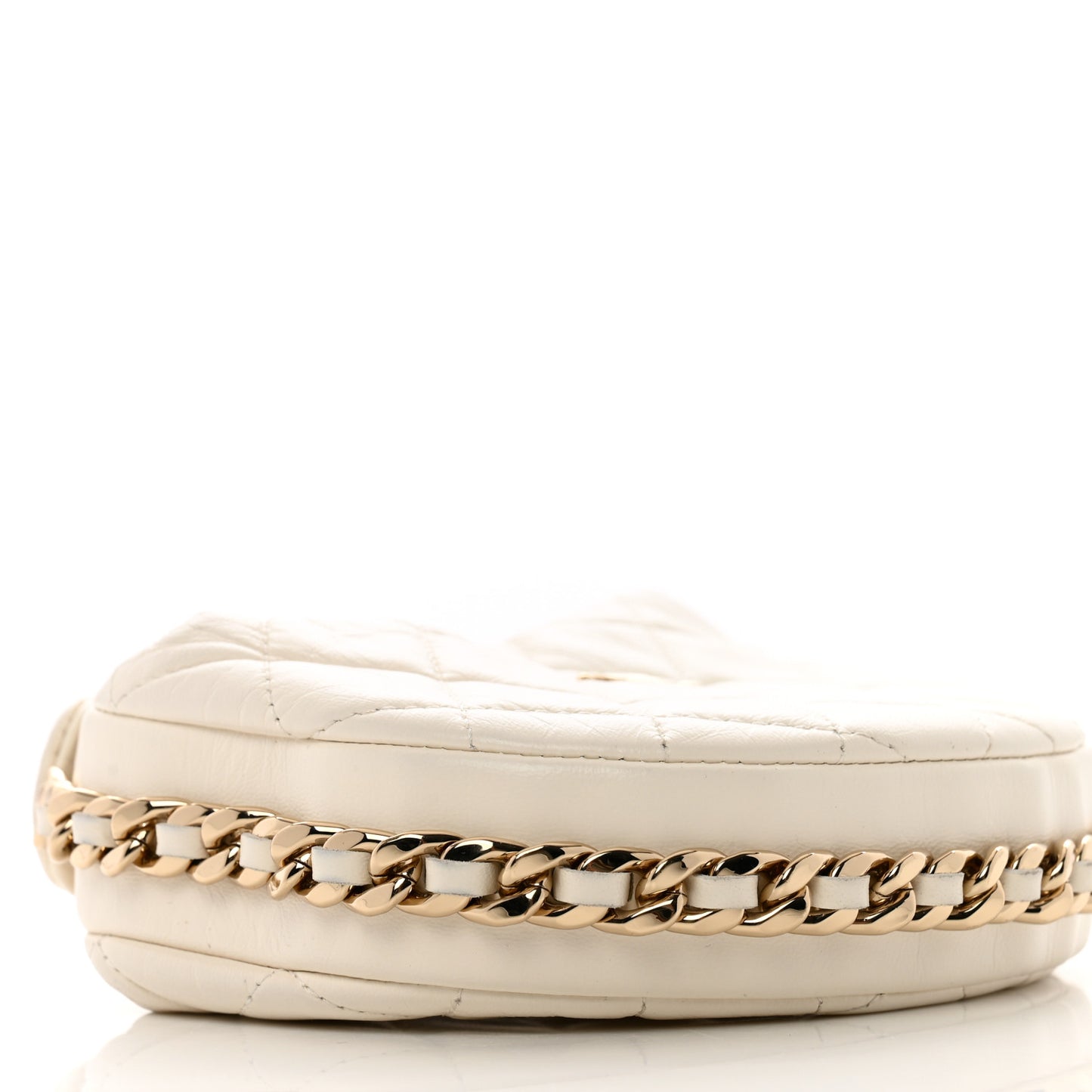 Lambskin Quilted Chain Around Pouch Hobo White