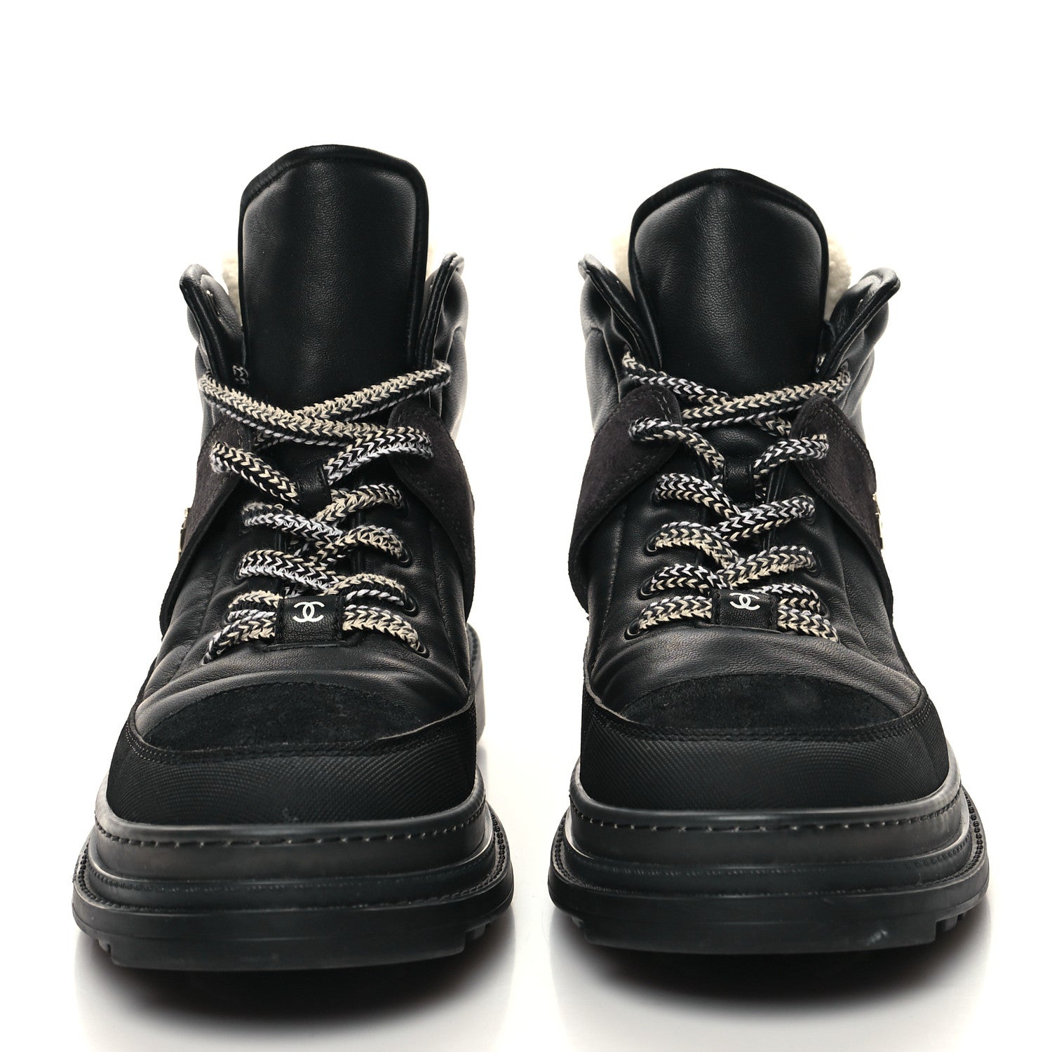 Chanel Lambskin Shearling Suede CC High Lace Up Boots 41.5 Black 2 of 8