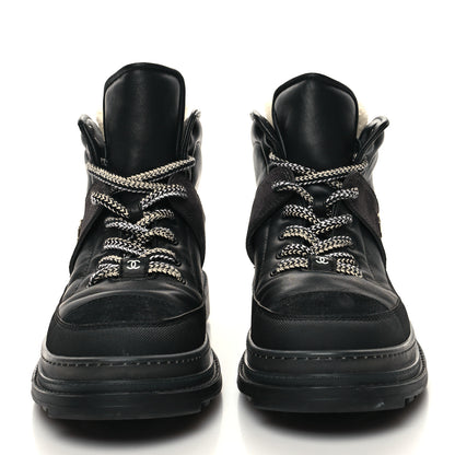 Chanel Lambskin Shearling Suede CC High Lace Up Boots 41.5 Black 2 of 8