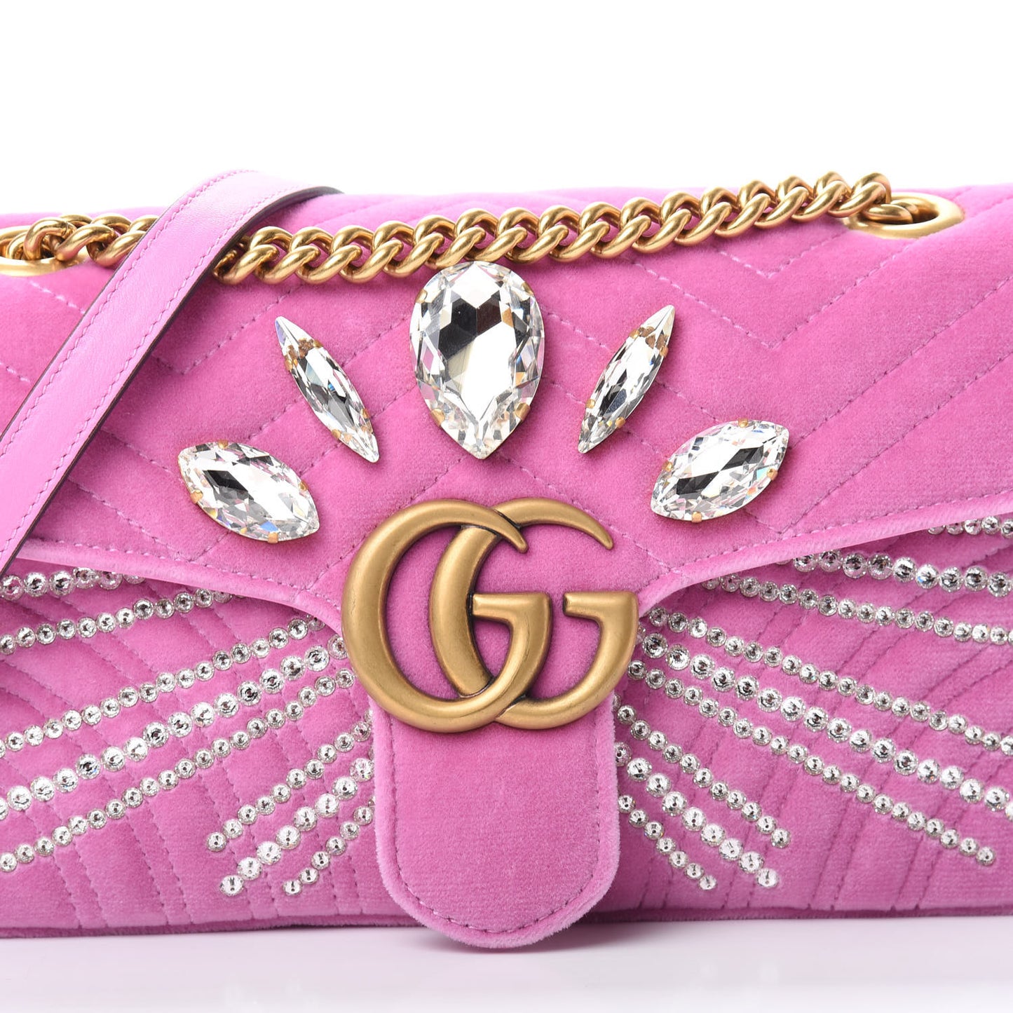 Velvet Matelasse Marquise Crystals Embroidered Small GG Marmont Shoulder Bag Malva