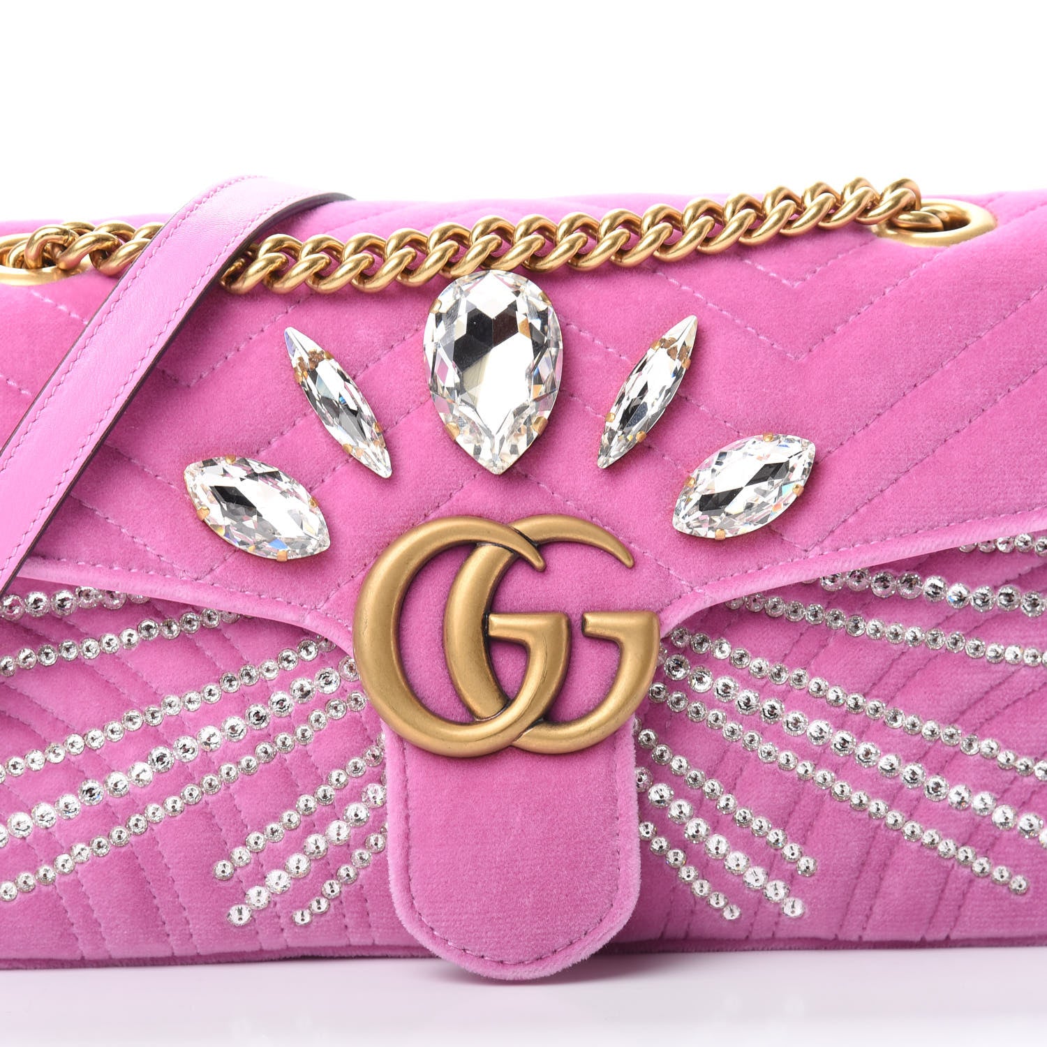 Gucci Velvet Matelasse Marquise Crystals Embroidered Small GG Marmont Shoulder Bag Malva 8 of 11