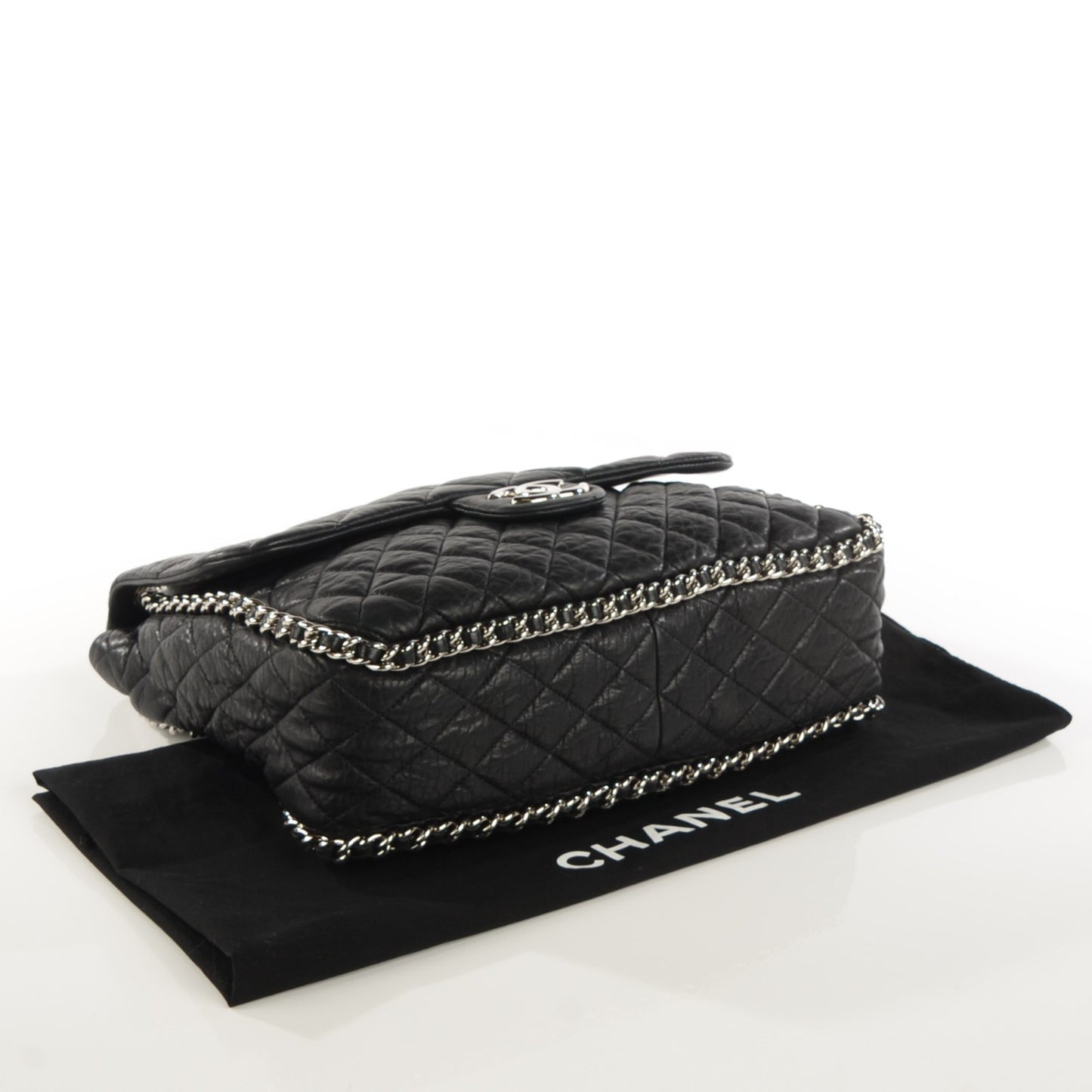 Washed Lambskin Quilted Maxi Chain Around Flap Black