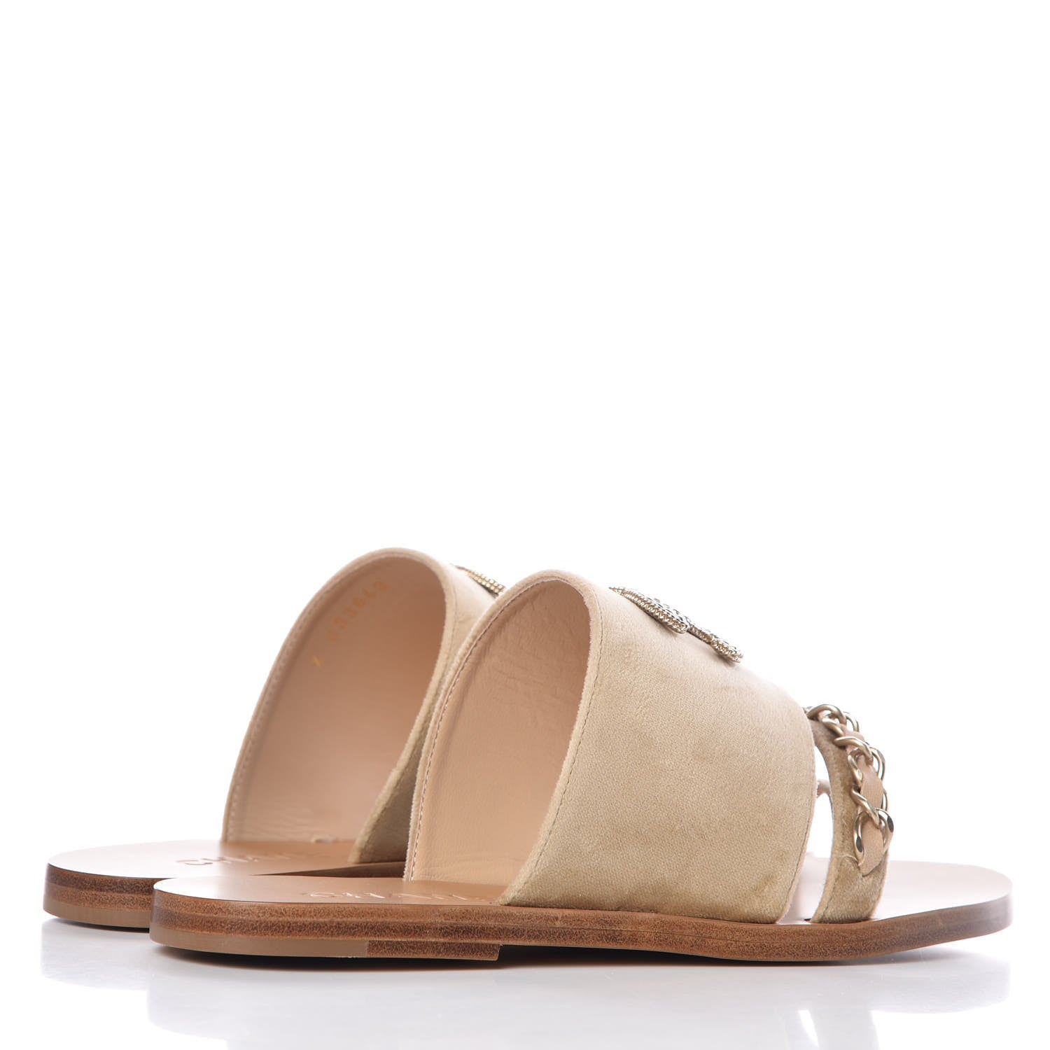 Chanel Velvet Chain Mule Sandals 37 Beige 4 of 9
