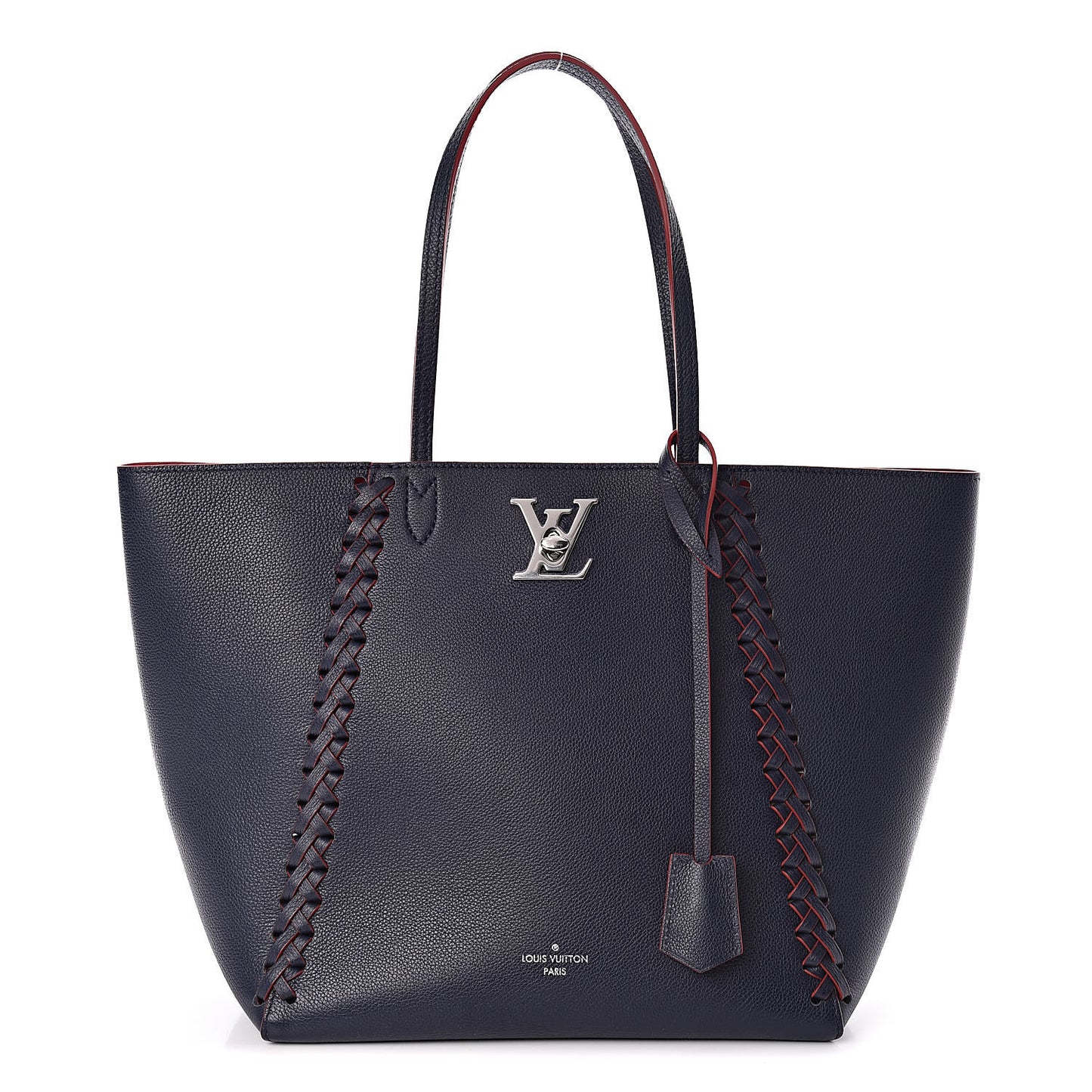 Calfskin Braided Lockme Cabas Marine Rouge