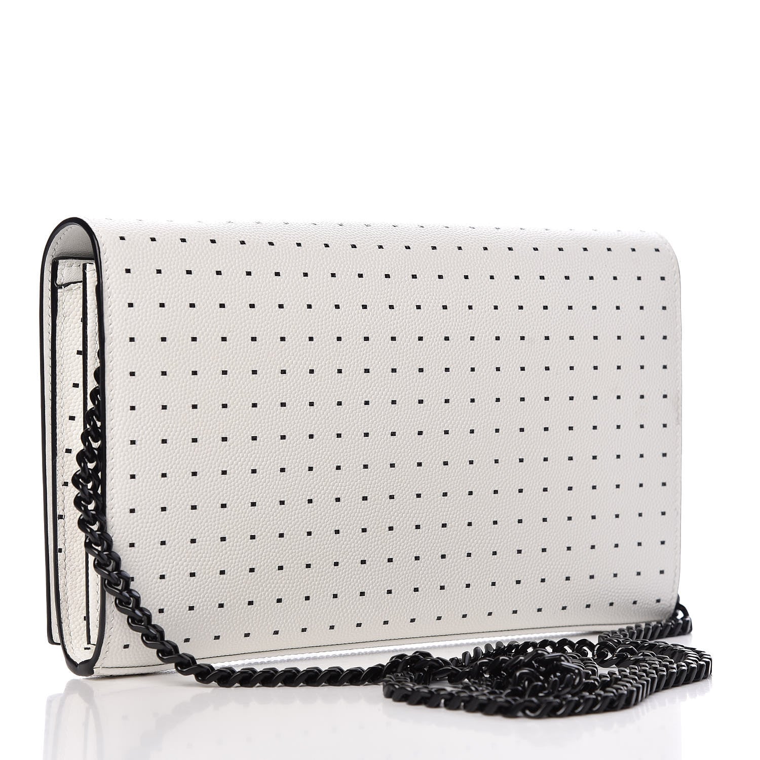 Saint Laurent Grain De Poudre Square Dot Print Monogram Chain Wallet White Matte Black 3 of 8