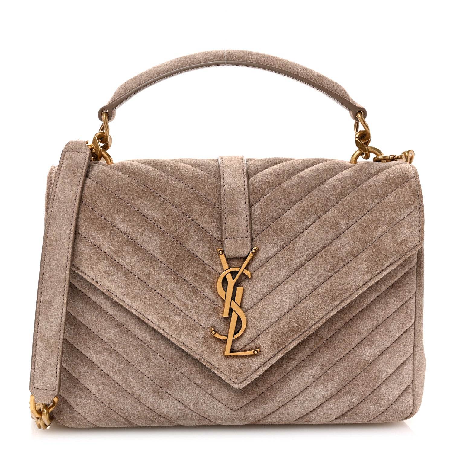 Saint Laurent Suede Matelasse Chevron Monogram Medium College Bag Taupe 1 of 11
