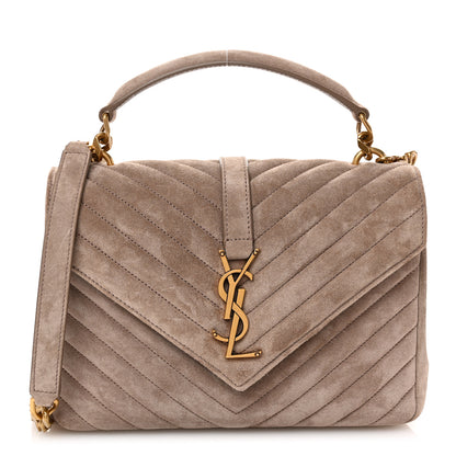Saint Laurent Suede Matelasse Chevron Monogram Medium College Bag Taupe 1 of 11