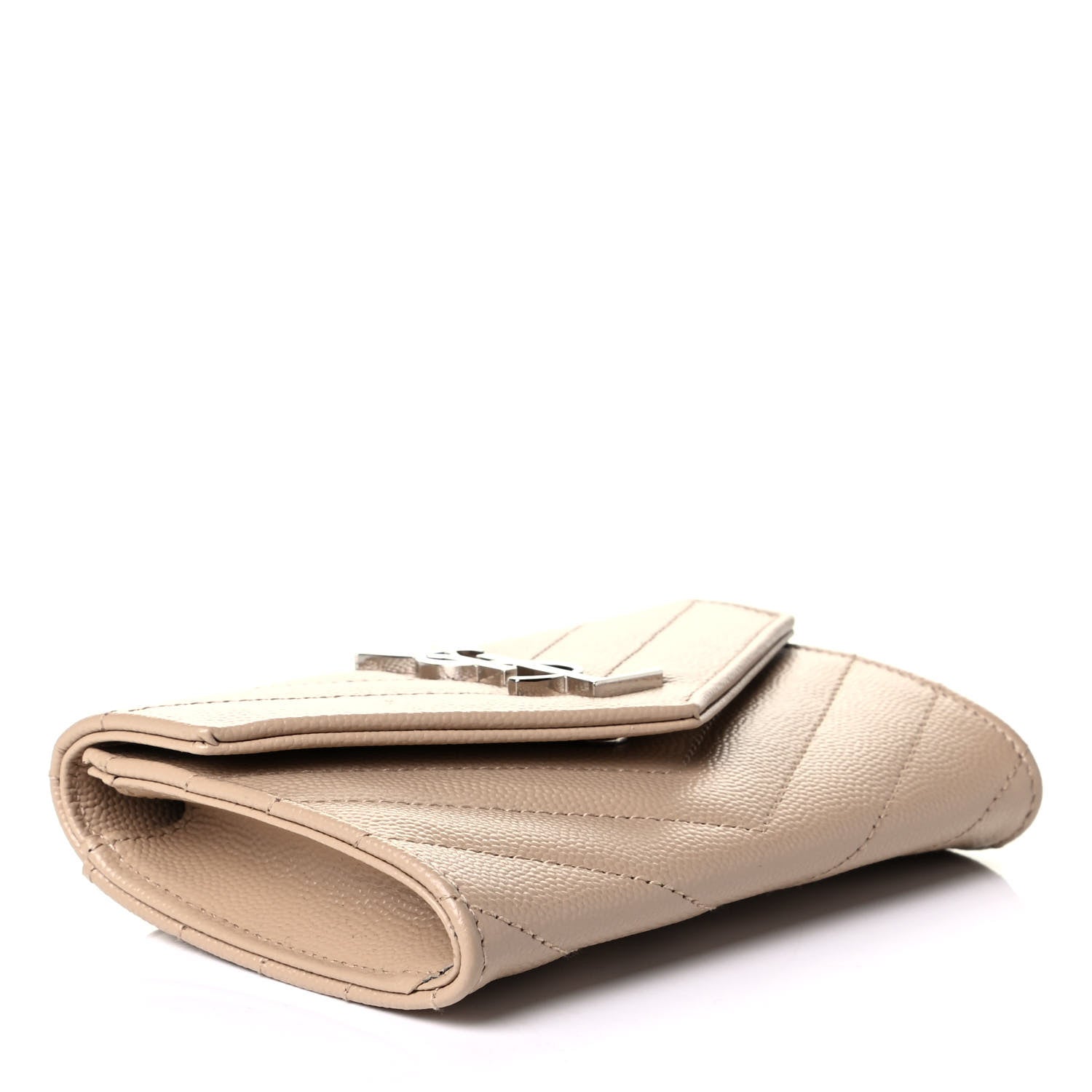 Saint Laurent Grain De Poudre Matelasse Chevron Small Monogram Envelope Wallet Dark Beige 3 of 5