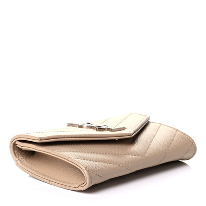 Saint Laurent Grain De Poudre Matelasse Chevron Small Monogram Envelope Wallet Dark Beige 3 of 5