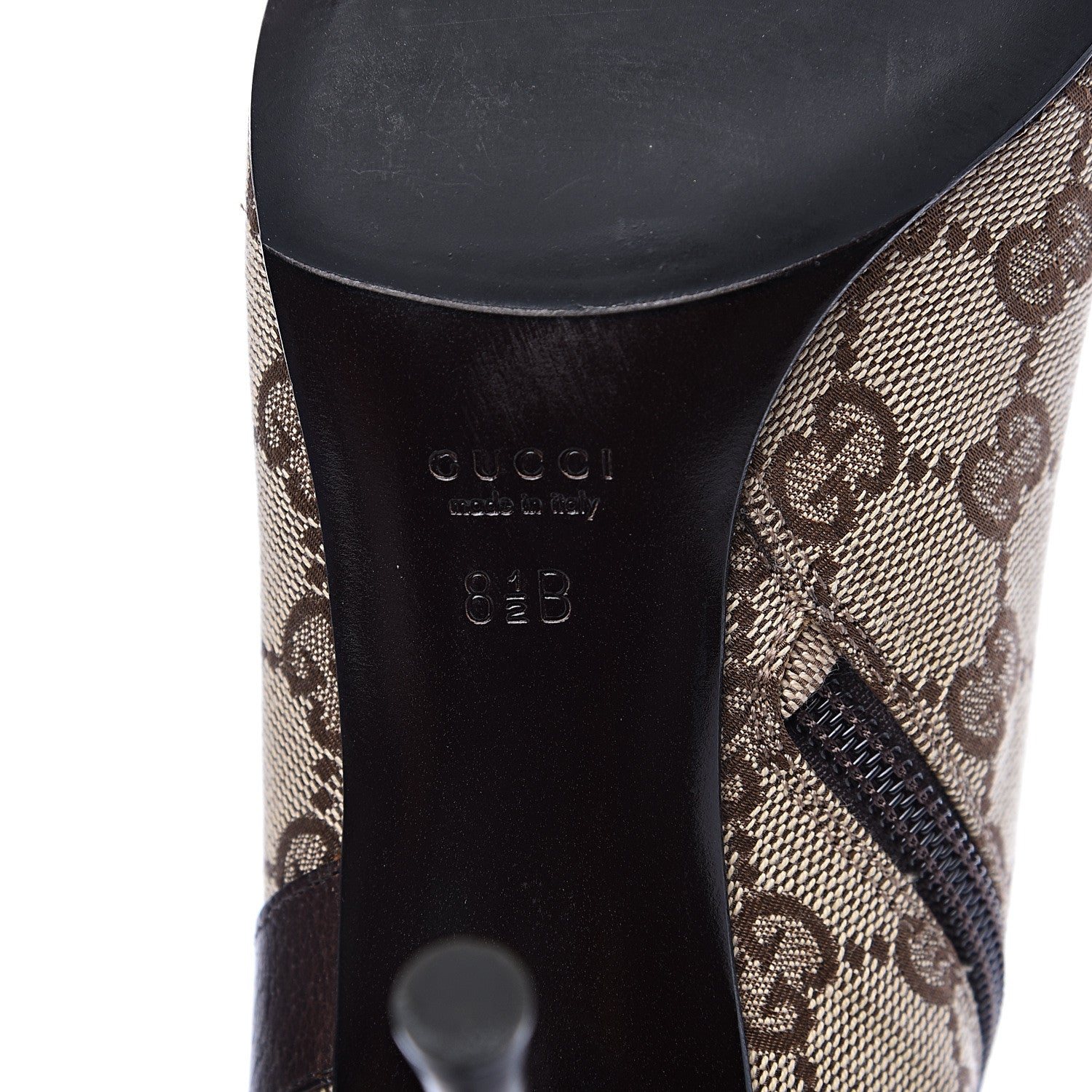 Gucci Monogram Textured Calfskin D Ring Ankle Booties 8.5 Beige Ebony Cocoa 6 of 9