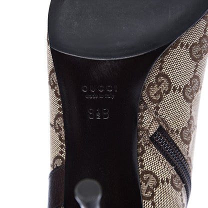 Gucci Monogram Textured Calfskin D Ring Ankle Booties 8.5 Beige Ebony Cocoa 6 of 9