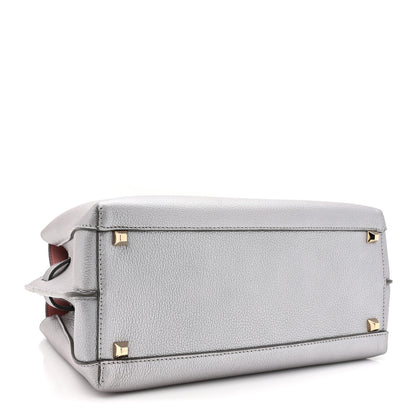 MCM Metallic Grained Calfskin Medium Milla Tote Spike Silver 4 of 13