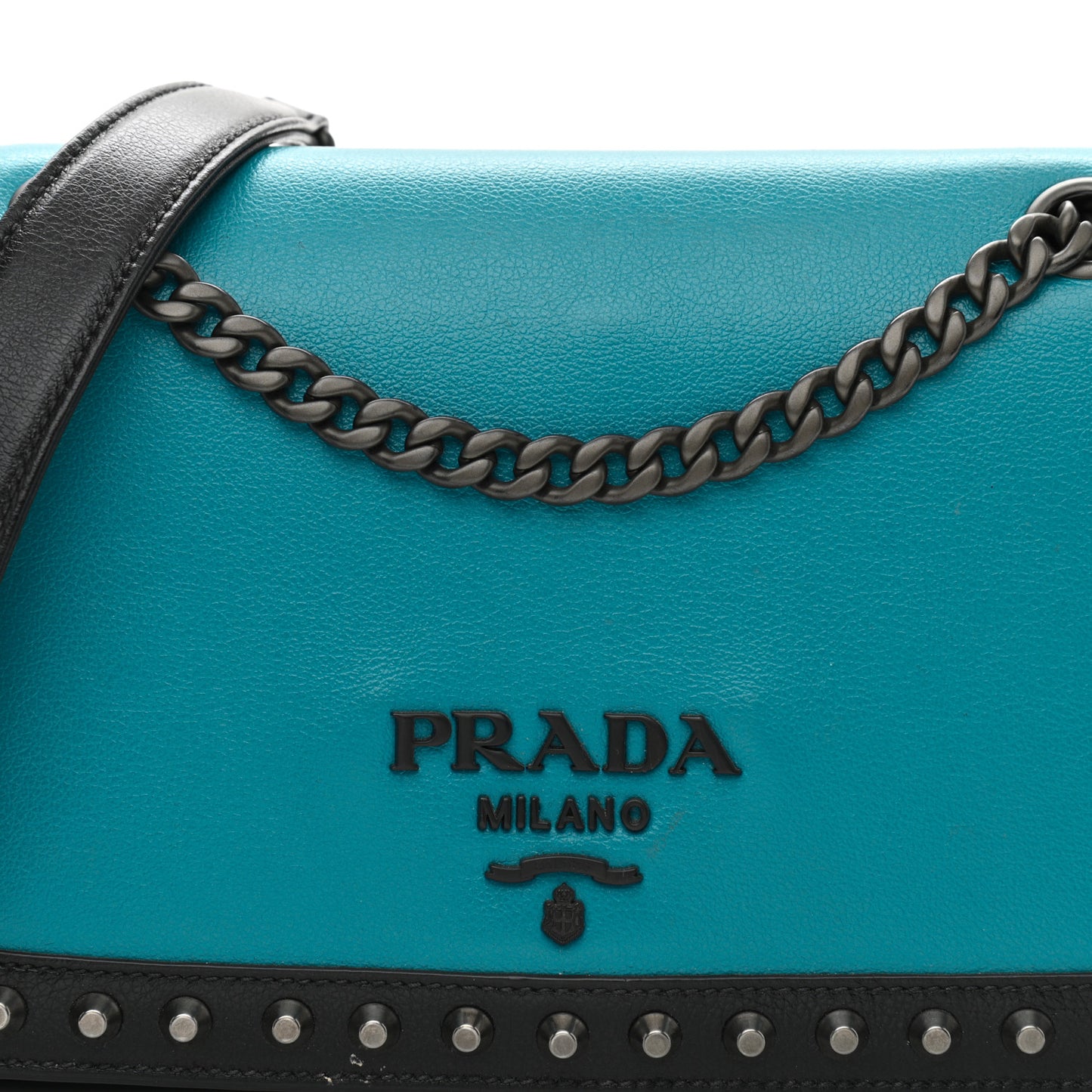 Glace Calfskin Studded Crossbody Turchese Black