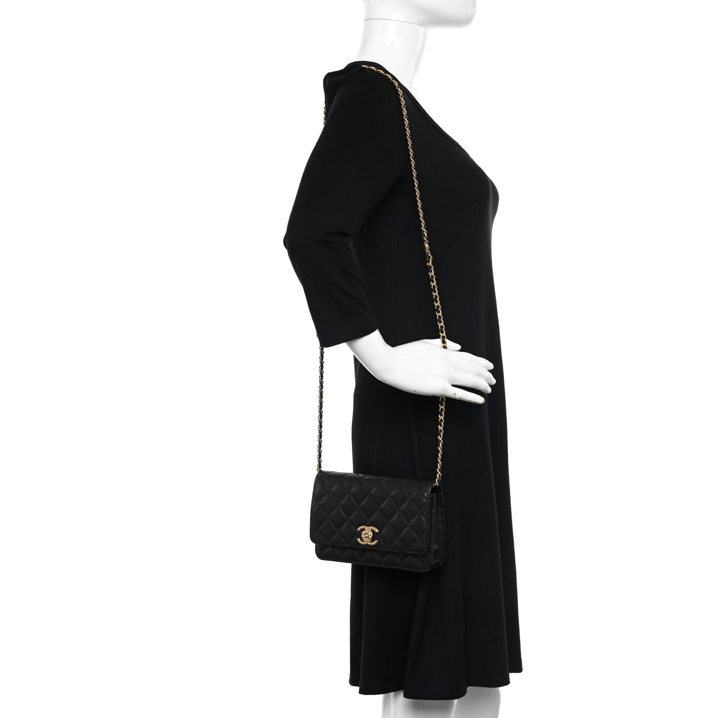 Caviar Quilted Camellia Wallet On Chain WOC Black