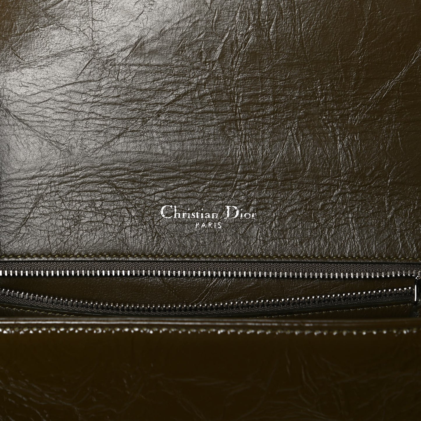 Patent Medium Diorama Flap Bag Green