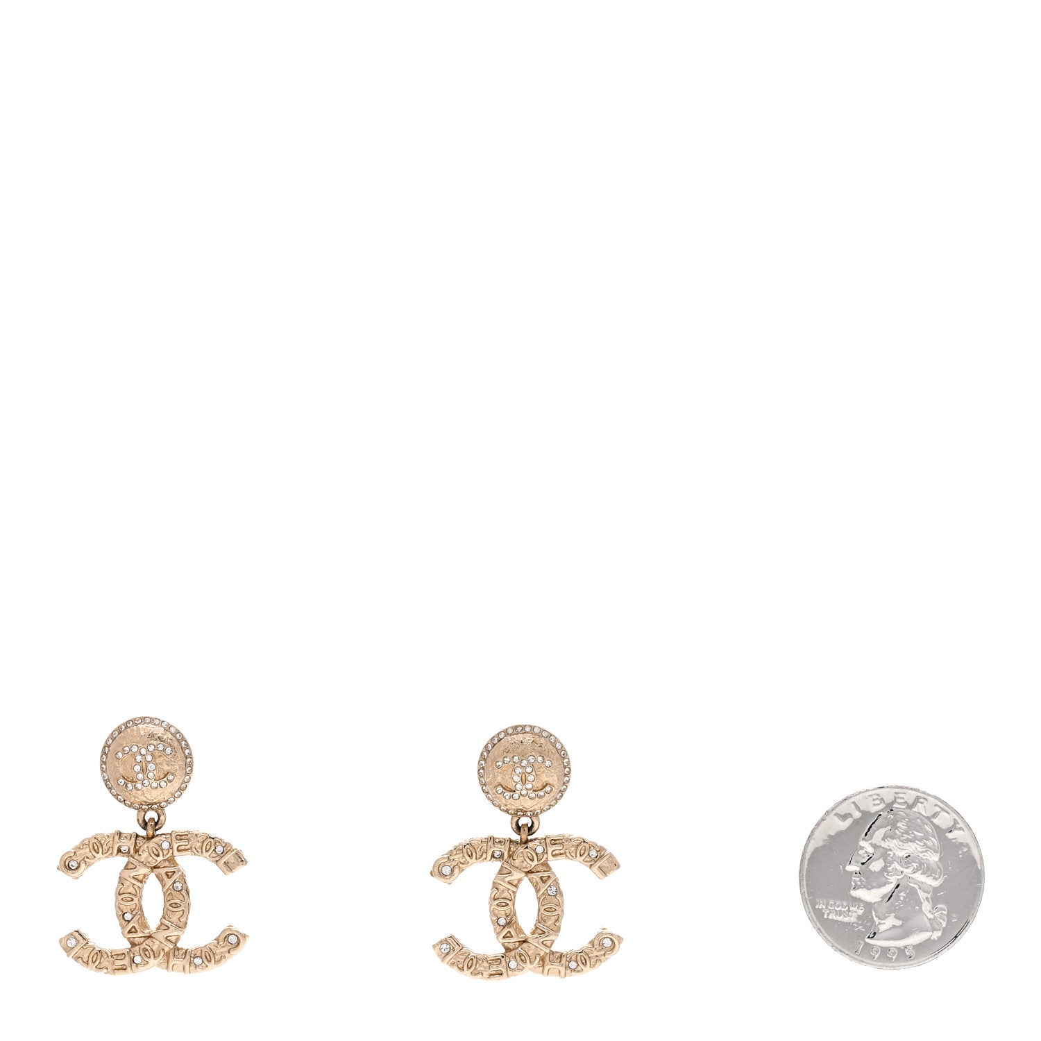 Chanel Crystal CC Drop Logo Earrings Gold 2 of 4