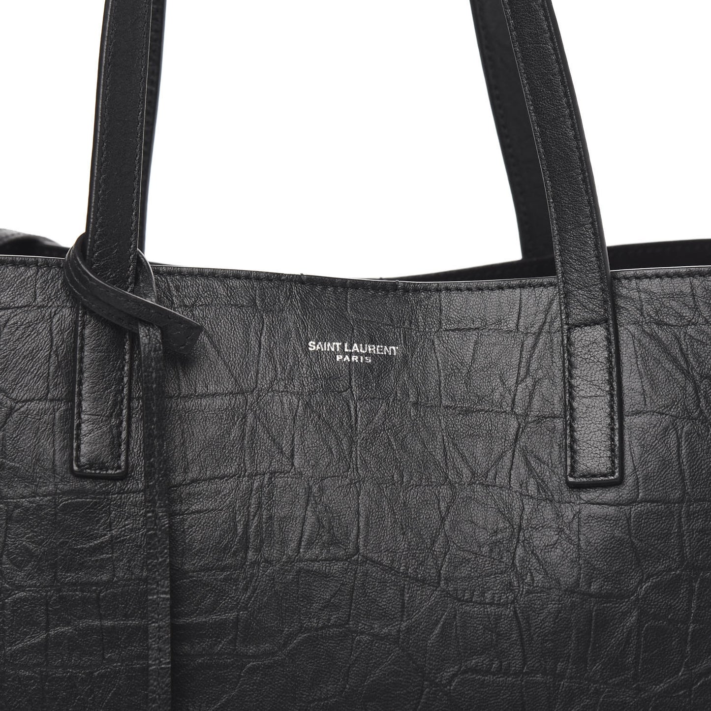 Calfskin Crocodile Embossed Large Shopper Tote Black