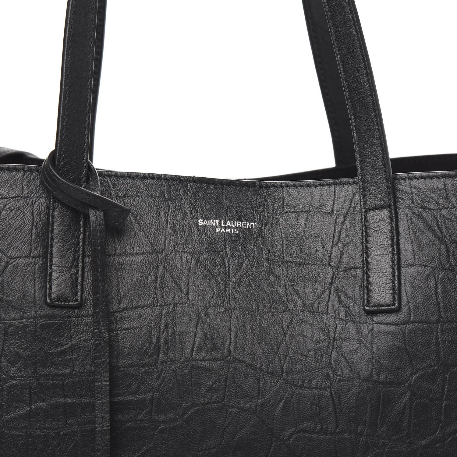 Saint Laurent Calfskin Crocodile Embossed Large Shopper Tote Black 11 of 11