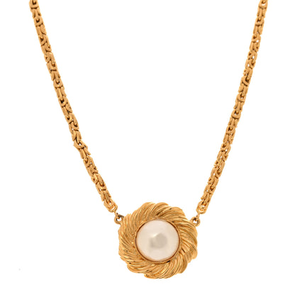 Chanel Metal Pearl Flower Necklace Gold 1 of 8
