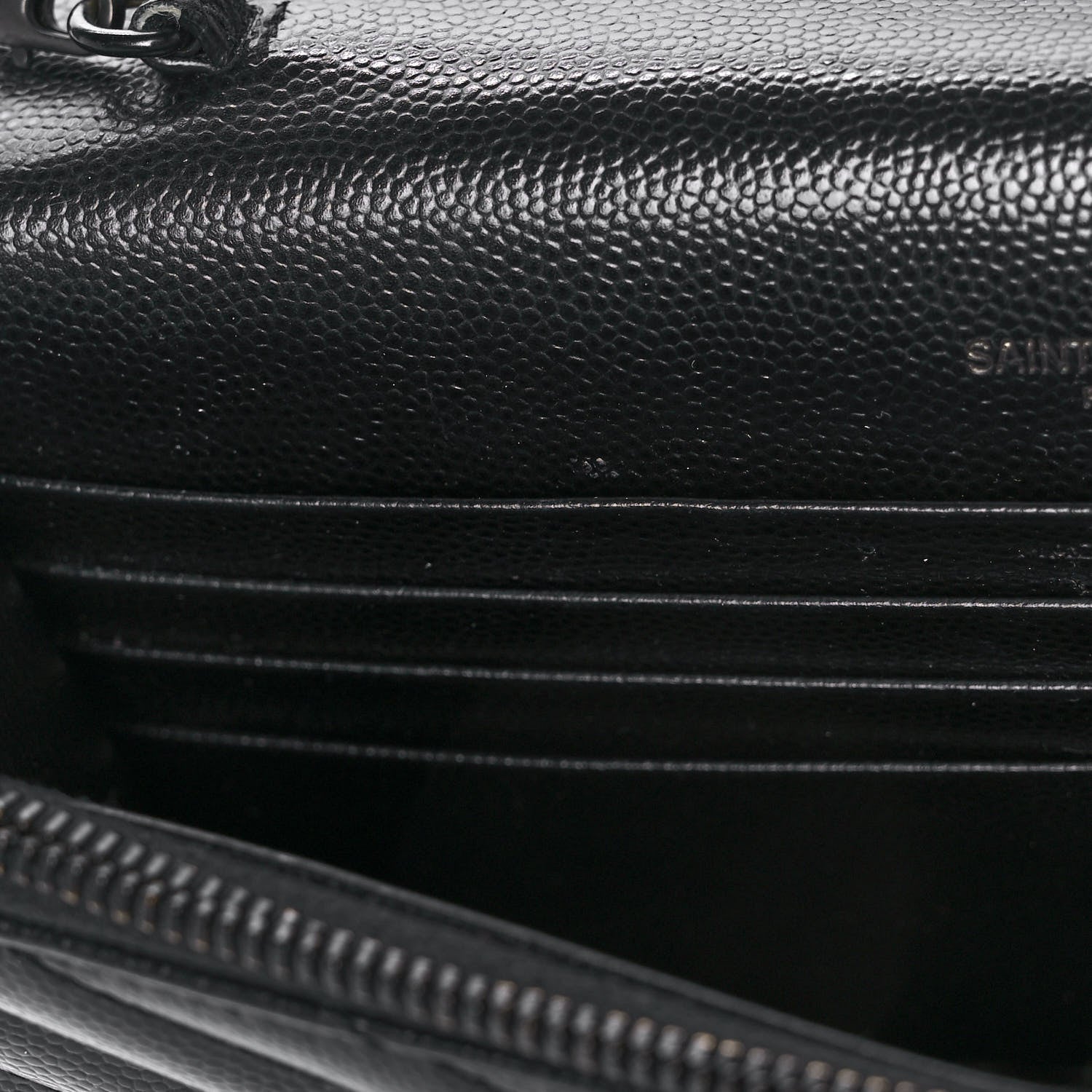 Saint Laurent Grain De Poudre Matelasse Chevron Monogram Monochrome Envelope Chain Wallet Black 10 of 10