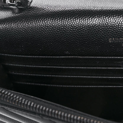 Saint Laurent Grain De Poudre Matelasse Chevron Monogram Monochrome Envelope Chain Wallet Black 10 of 10