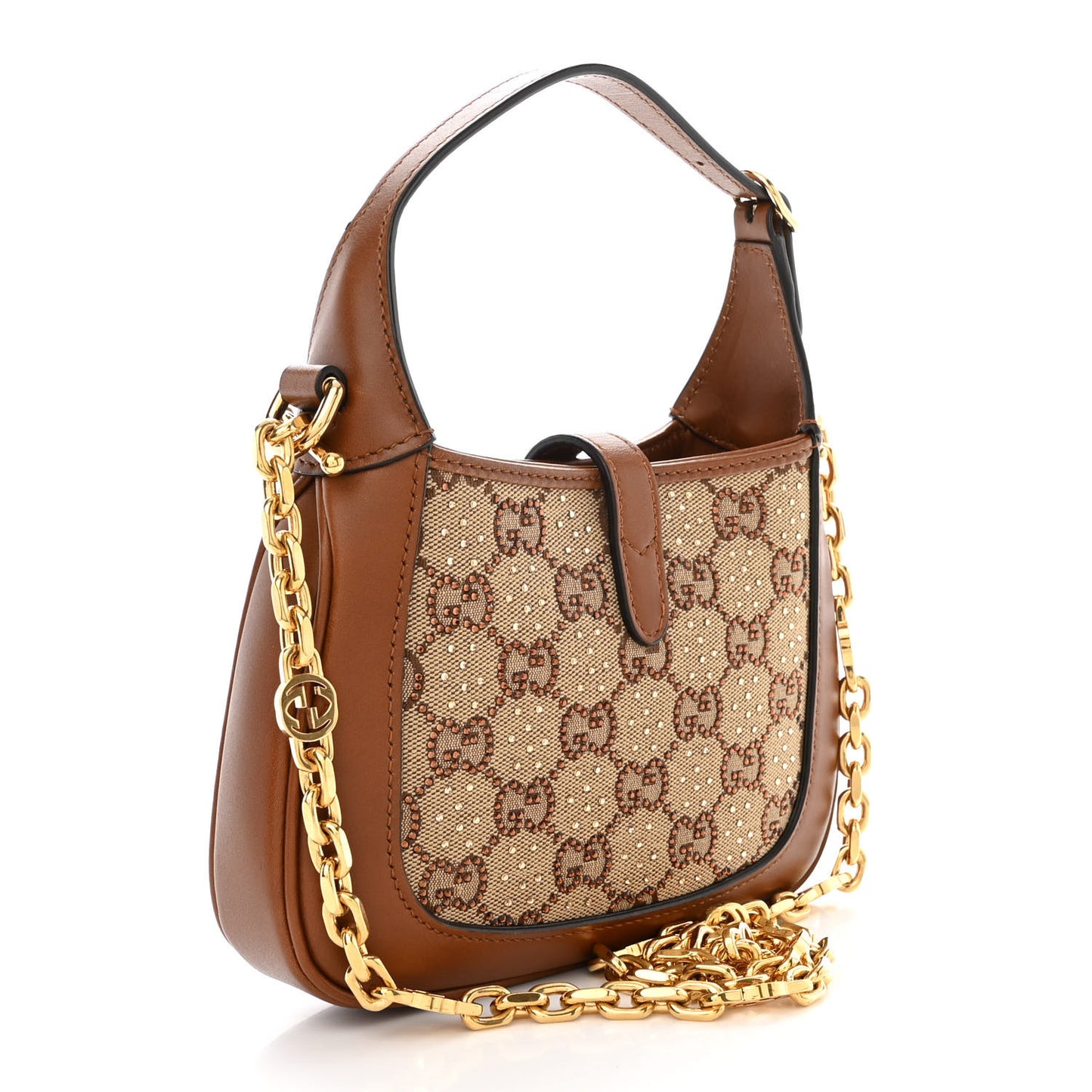 New Canvas Charisma Calfskin Crystal GG Monogram Mini Jackie 1961 Hobo Camel Ebony