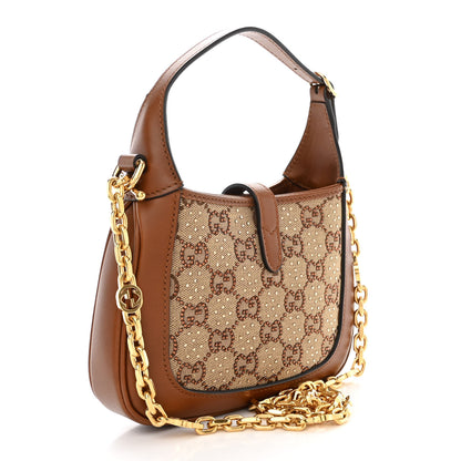 Gucci New Canvas Charisma Calfskin Crystal GG Monogram Mini Jackie 1961 Hobo Camel Ebony 3 of 10
