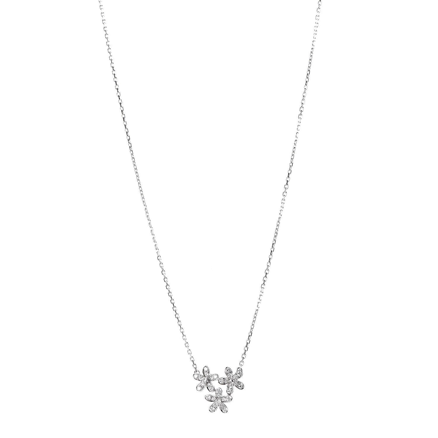 18K White Gold Diamond Socrate 3 Flower Pendant Necklace
