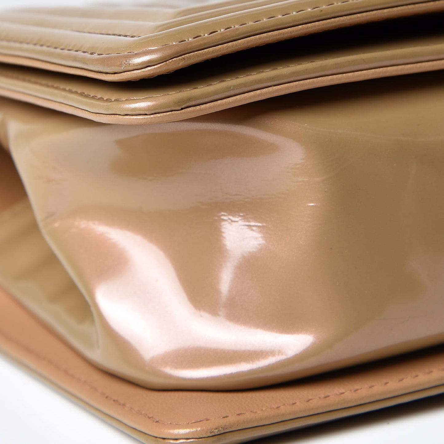 Patent Calfskin Quilted Medium Boy Flap Beige