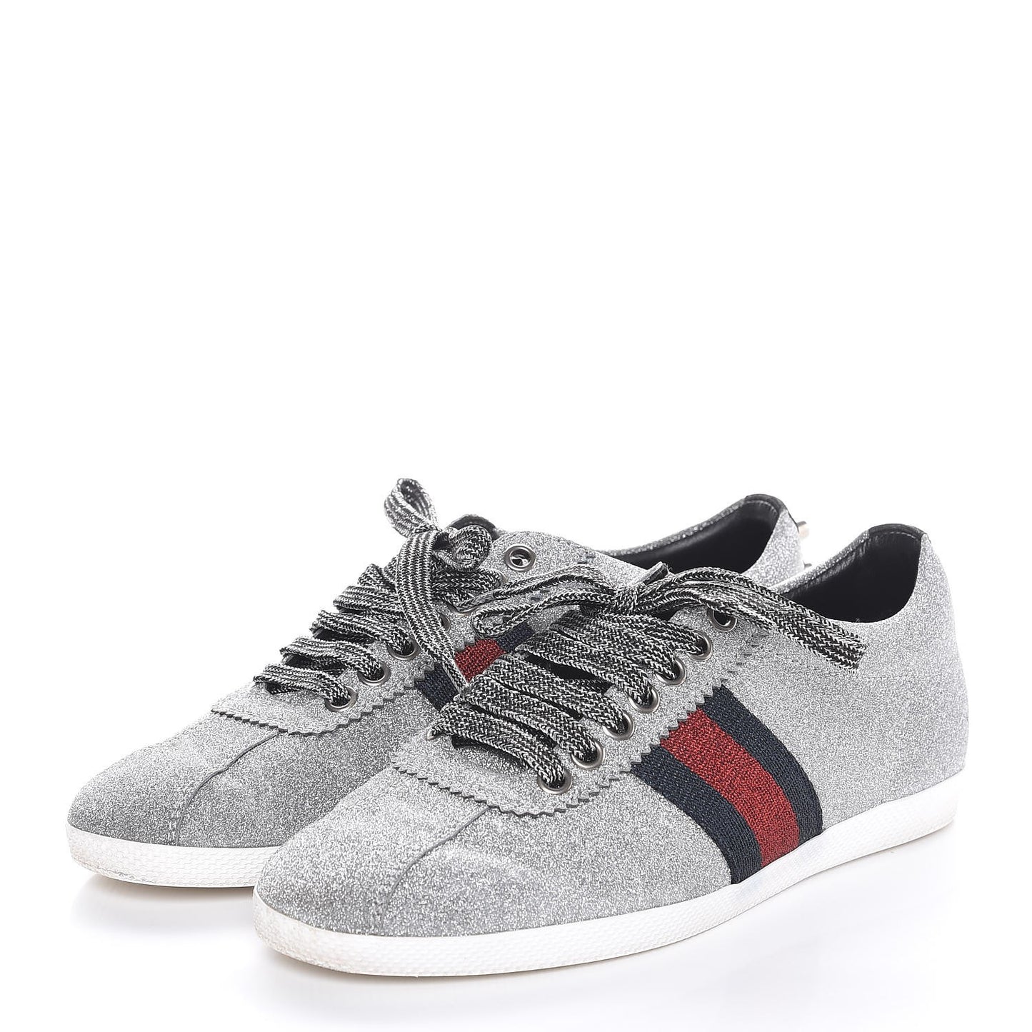 Glitter Fabric Studded Web Sneakers 36.5 Silver