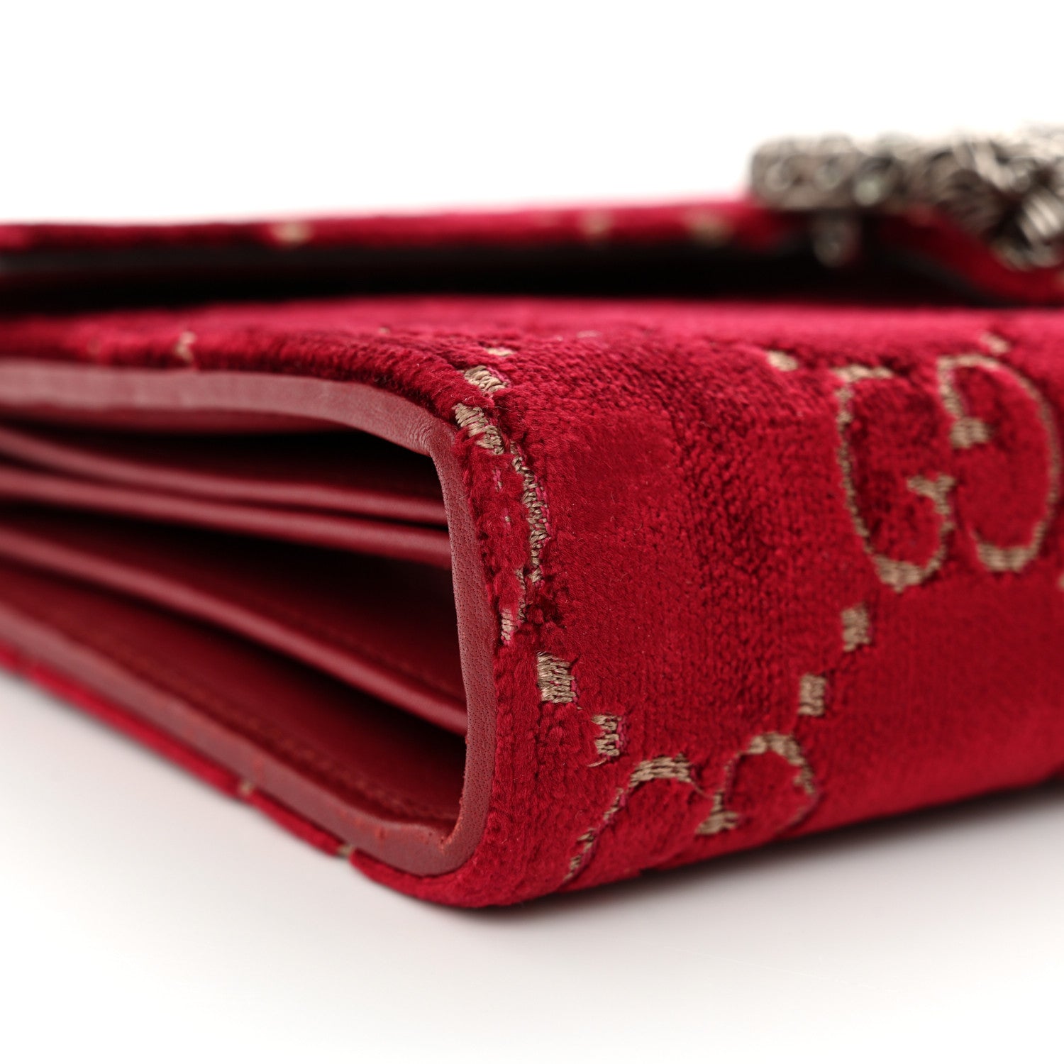Gucci Velvet GG Monogram Mini Dionysus Chain Wallet Red Cipria 9 of 11