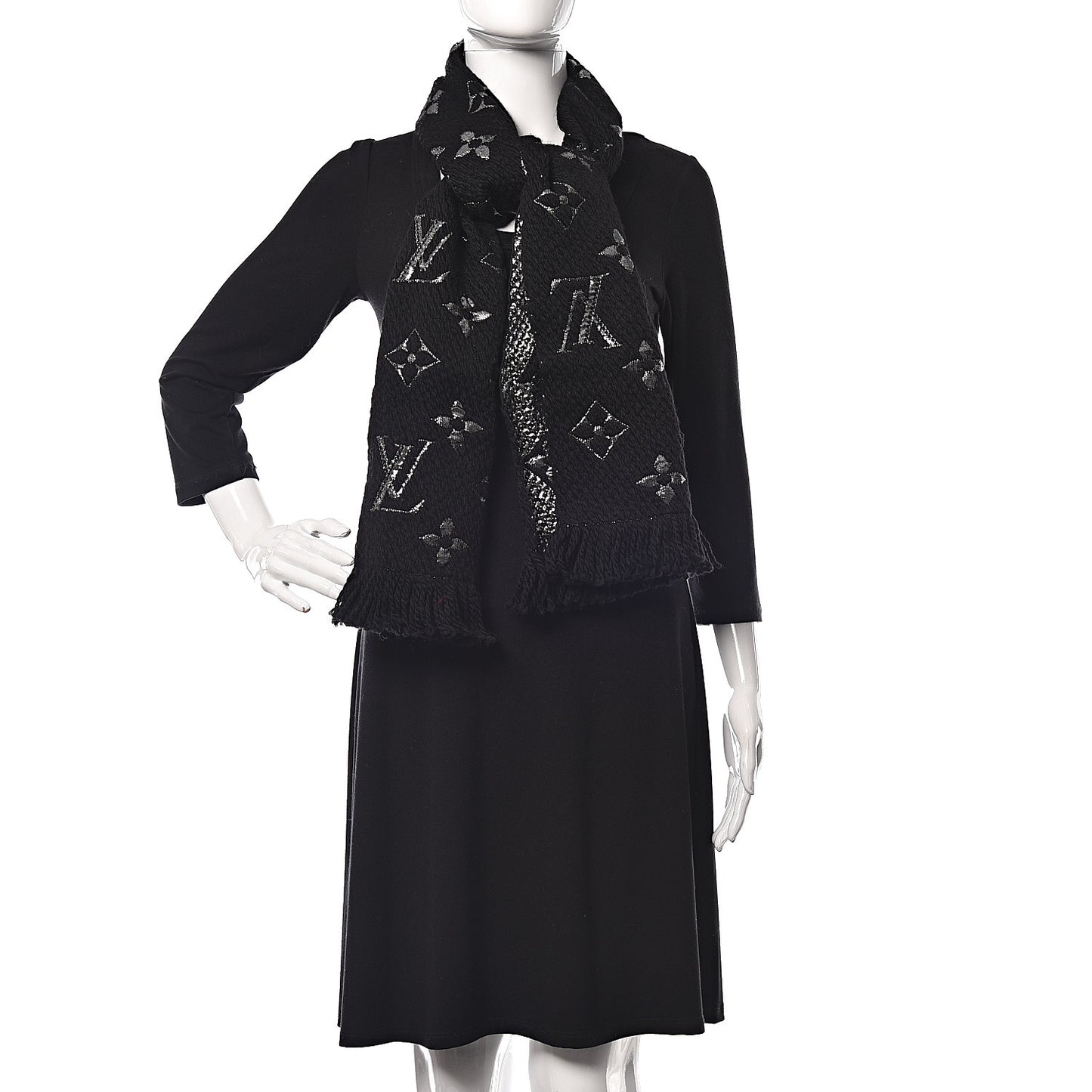 Wool Silk Logomania Shine Scarf Black