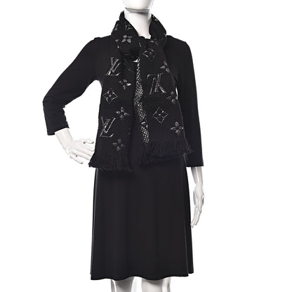 Louis Vuitton Wool Silk Logomania Shine Scarf Black 2 of 6