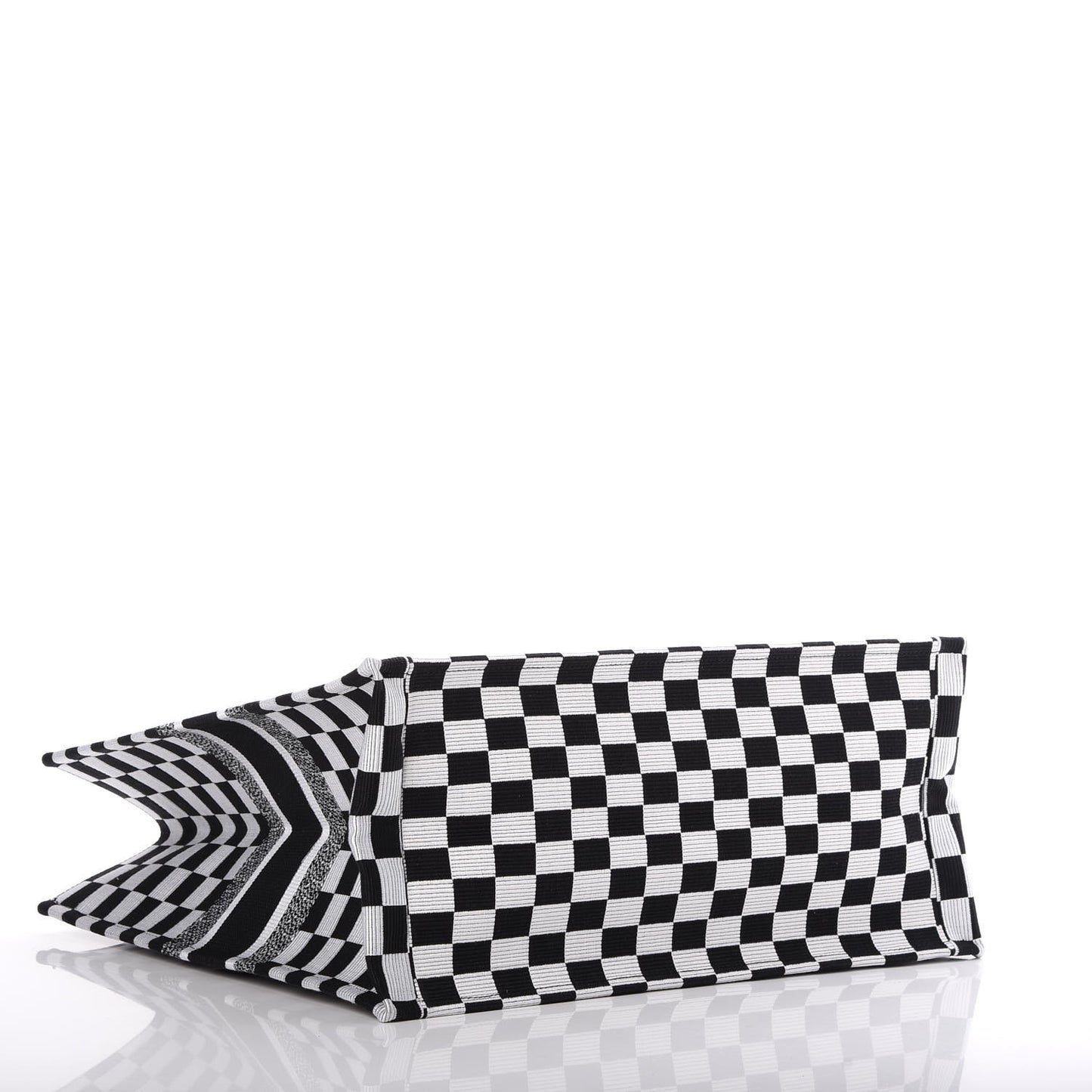 Canvas Embroidered Checkered Book Tote Black White