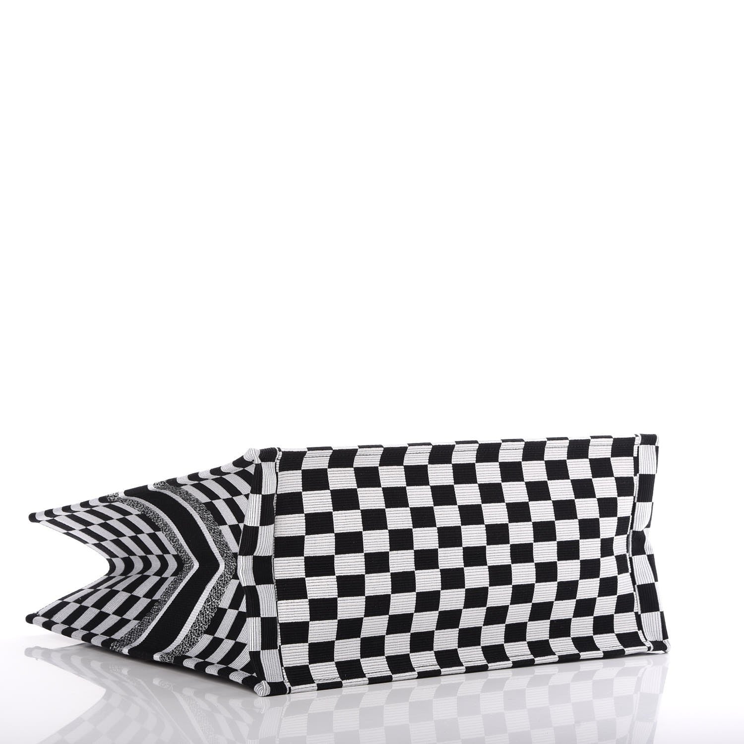 Christian Dior Canvas Embroidered Checkered Book Tote Black White 4 of 7