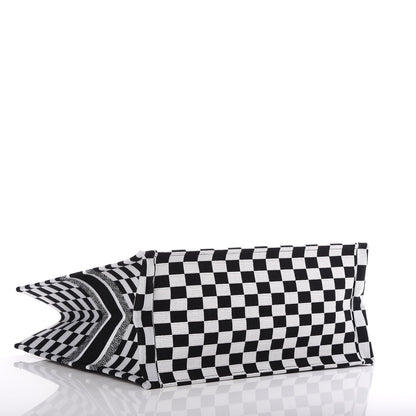 Christian Dior Canvas Embroidered Checkered Book Tote Black White 4 of 7