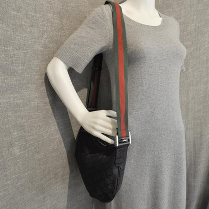 Gucci Monogram Web Medium Half Moon Hobo Black 5 of 10