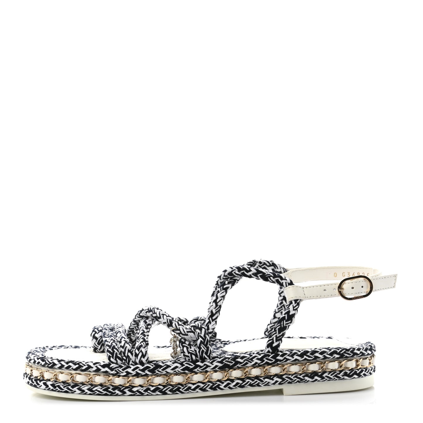 Lambskin Cord Chain CC Sandals 38 Black White