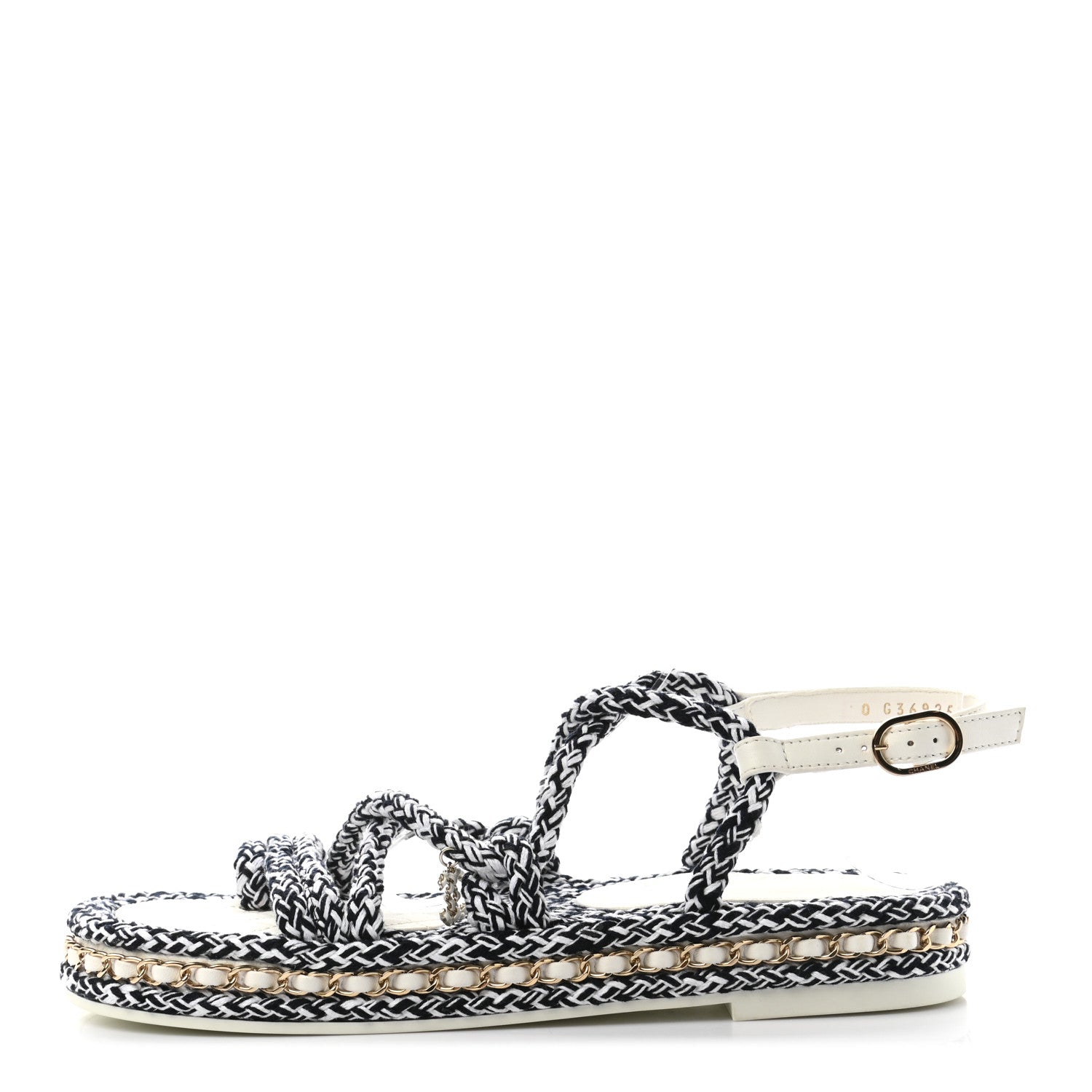 Chanel Lambskin Cord Chain CC Sandals 38 Black White 1 of 8